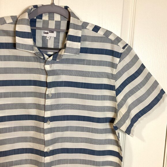 Frank & Oak Men's Button Down Short Sleeve Shirt Cotton Size M Stripes Classic - Picture 3 of 10